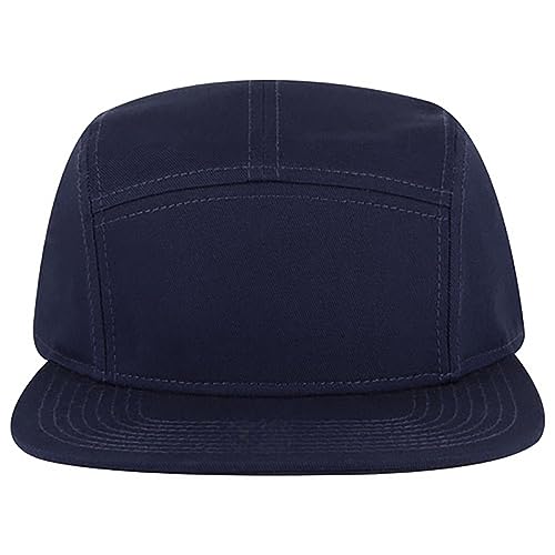 Ashen Fane 5 Panel Superior Cotton Twill Square Flat Visor Adjustable Camper Hat - color: Snapback-navy