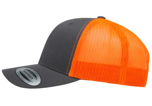 L2K Classics Plain Trucker Mesh Cap Baseball Cap - Mens Hats Trucker Hats for Men - color: Charcoal/Neon Orange