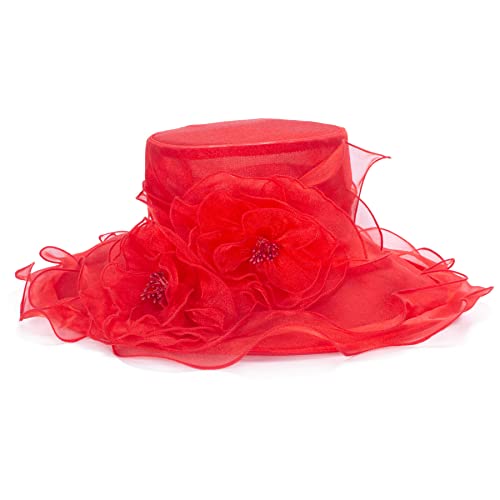 Lawliet Womens Dressy Wide Brim Church Wedding Occasion Sun Hat A613 - color: Red