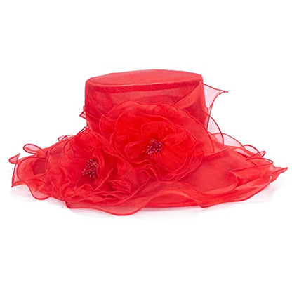 Lawliet Womens Dressy Wide Brim Church Wedding Occasion Sun Hat A613 - color: Red