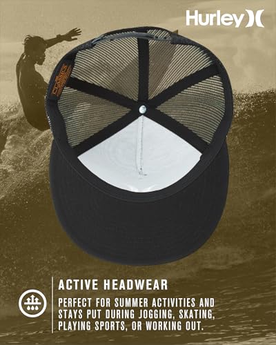 Hurley Mens Cap Flat Brim Mesh Panel Trucker Hat, Snap Back - color: Black/White