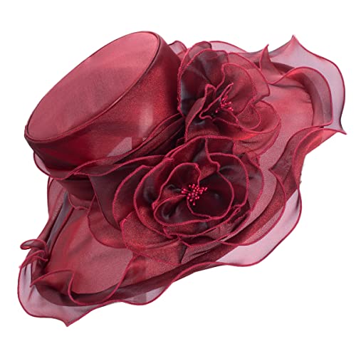 Lawliet Womens Dressy Wide Brim Church Wedding Occasion Sun Hat A613 - color: Wine