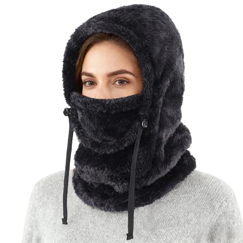 Connectyle Balaclava Hood Winter Hat for Men & Women Windproof One-Piece Fleece Hooded Scarf Ski Mask Cold Weather Hat - color: Black