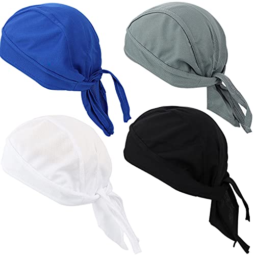 4 Pack Head Wraps Cycling Caps Dew Rag Skull Caps Beanie Cap Do Rags, Pirate Hats, Doo Rag, Durag Bandana - color: Black White Grey Blue, size: One Size