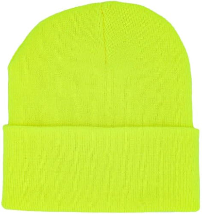 KBETHOS Made in USA Classic Men's Women's Cuffed Folded Acrylic Knit Beanie Hat Solid Unisex Cold - color: Neon Yellow Solid Long Beanie