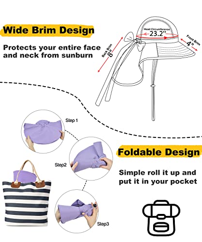Tirrina Women's Sun Hat Wide Brim, UV Protection Sun Hats for Women - color: #Purple