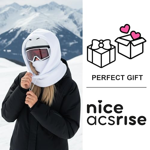 Fleece Balaclava Over Helmet - Warm Helmet Ninja Hood - Snowboard Hooded Hat Neck Gaiter Ski Mask - color: White, size: One Size