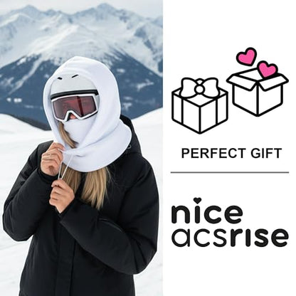 Fleece Balaclava Over Helmet - Warm Helmet Ninja Hood - Snowboard Hooded Hat Neck Gaiter Ski Mask - color: White, size: One Size