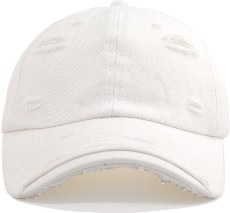 TSSGBL Unstructured Distressed Baseabll Cap Cotton Soft Dad Hat Adjustable Low Profile Headwear Ball Caps for Women Men - color: Distressed White, size: Medium-Large
