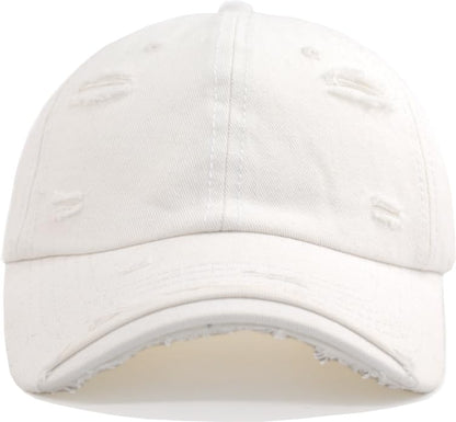 TSSGBL Unstructured Distressed Baseabll Cap Cotton Soft Dad Hat Adjustable Low Profile Headwear Ball Caps for Women Men - color: Distressed White, size: Medium-Large