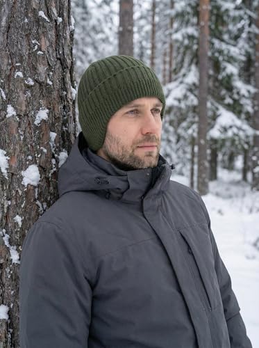 Winter Beanie for Men Women with Earflap, Fleece Lined Beanie Soft Warm Knit Hat Ski Stocking Cuffed Cap - color: Army Green