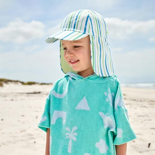 Kids Legionnaires Hat, UPF 50+ Sun Protection Swim Cap Flap Hat for Kids, Quick Drying Sun Hat for Beach Seaside - color: Blue&green Stripe, size: 2-4T