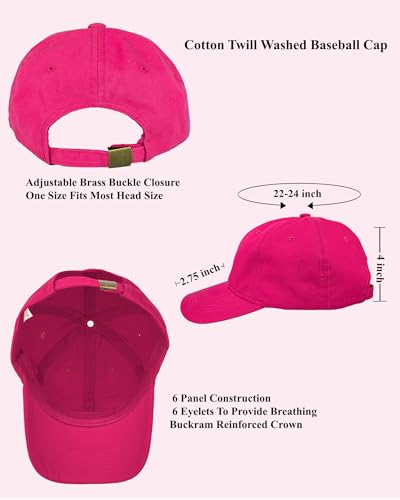 Gelante Cotton Twill Washed Unstructure Baseball Cap - Adjustable Blank Hat for Men Women - Wholesale Bulk Lot of 6 Pack - color: Solid Hot Pink