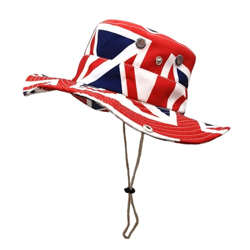 Sun Bucket Hat for Men Women Fishing Beach Safari Trendy Cotton Cowboy Cap for Golf Hiking Hunting Outdoor Boonie - color: Flag Red