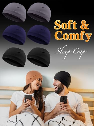 Syhood 6 Pcs Men Skull Caps Cotton Beanies Caps Sleep Hats - color: Dark