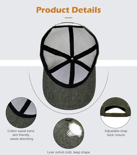 Blank Mesh Back Trucker Hat for Men and Women, Unisex Adjustable Snapback Baseball Cap, Adult Plain Classics Retro Hat - color: Army Green