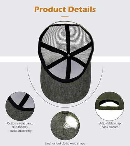 Blank Mesh Back Trucker Hat for Men and Women, Unisex Adjustable Snapback Baseball Cap, Adult Plain Classics Retro Hat - color: Army Green