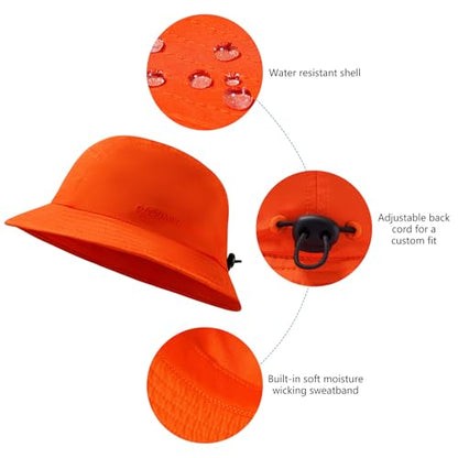 BASSDASH UPF50+ Fishing Bucket Hat for Men Women Lightweight Water Resistant Packable Outdoor Summer Sun Hats FH13 - color: Orange