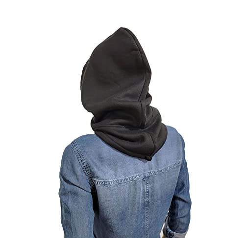 Unisex Sporty Snood Hat with drawstring Hood Scarf Neck Warmer Winter Balaclava Hood - color: Black