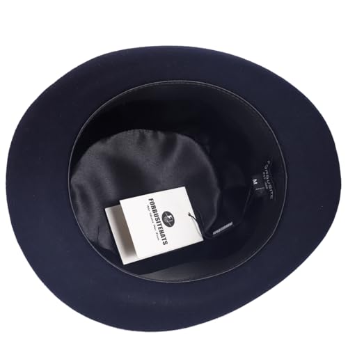 Men's Wool Fedora Hats Women Felt Bowler Derby Hat with Feather - color: Navy, size: Large