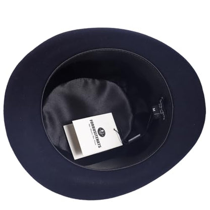 Men's Wool Fedora Hats Women Felt Bowler Derby Hat with Feather - color: Navy, size: Large