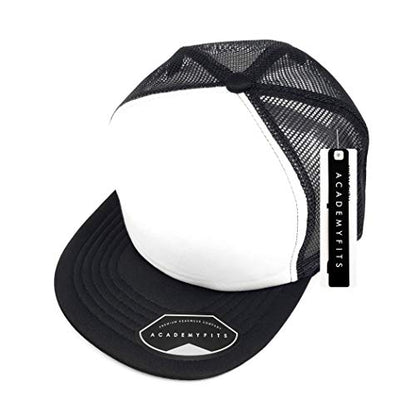 Quality 5 Panel High Crown Trucker Foam Mesh Hat Snapback Men Women Unisex Waterproof Blank Cap #2070 - color: White / Black
