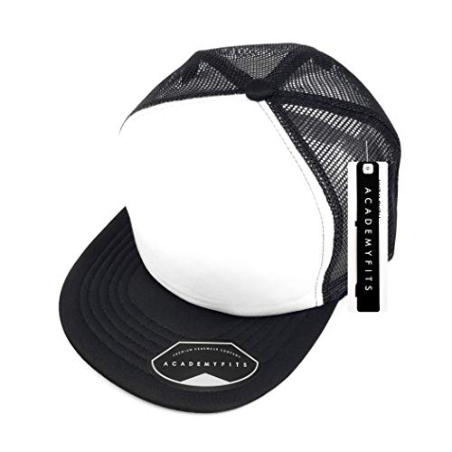 Quality 5 Panel High Crown Trucker Foam Mesh Hat Snapback Men Women Unisex Waterproof Blank Cap #2070 - color: White / Black