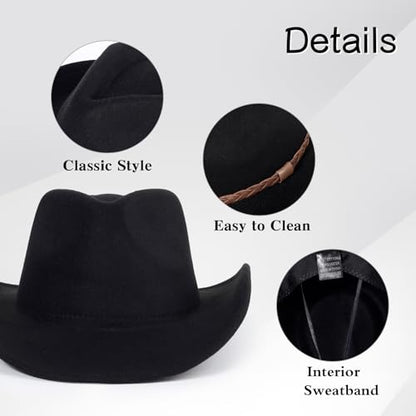 2 Pack Western Cowboy Hats for Women Men 2 Different hat Bands - color: Black+khaki