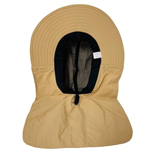 Packable and Adjustable Mesh Boonie Sun Hat with Neck Flap - color: Khaki