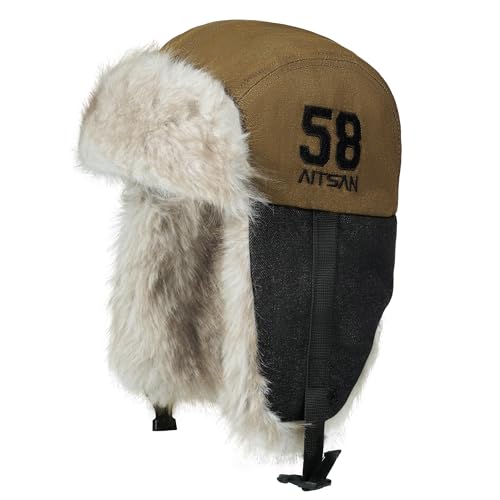 Croogo Trapper Hat Winter Hats for Men Trooper Russian Warm Hat with Ear Flaps Women Ushanka Fur Hat Windproof Ski Hat - color: Pl2510-khaki