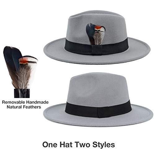 Classic Fedora Hats for Men & Women Wide Brim Felt Hat Panama Dress Fedora Hat - color: A-grey, size: Medium