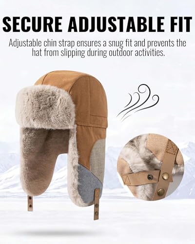 Croogo Cold Weather Eskimo Hats Trapper Hat Winter Thick Furry Ushanka Russian Hat Windproof Ski Trooper Hat with Ear Flap - color: Pl20-khaki