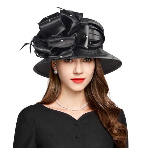 2026 Bucket Hats for Women Ladies Girls, Autumn Winter Fascinator Hat for Derby Kentucky Church Bridal UV Protection - color: A-4585-black