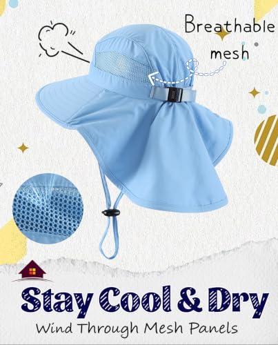 Home Prefer UPF50 Wide Brim Kids Sun Hat Neck Flap Boys Girls Sun Protection Hat for Beach Fishing - color: Light Blue, size: 4-8 Years