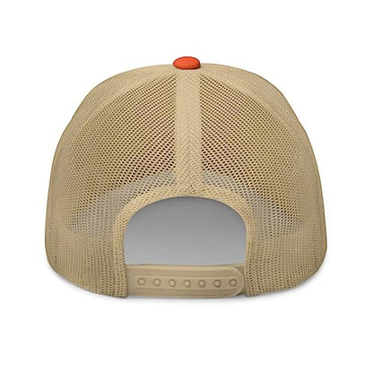NG Boat Bring Out Ass and Titties Curved Bill Trucker Hat Mid Crown Adjustable Funny Adult Humor Cap - color: Rustic Orange/ Khaki