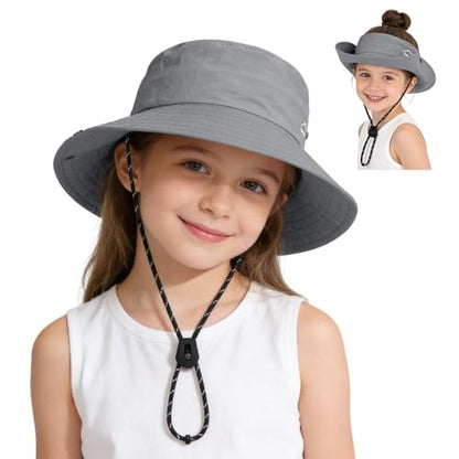 ZOORON Kids UPF 50+ Sun Hat for Boys Girls Wide Brim Lightweight Bucket Hat for Hiking Beach Safari, Quick Dry Adjustable - color: 1pack-light Gray