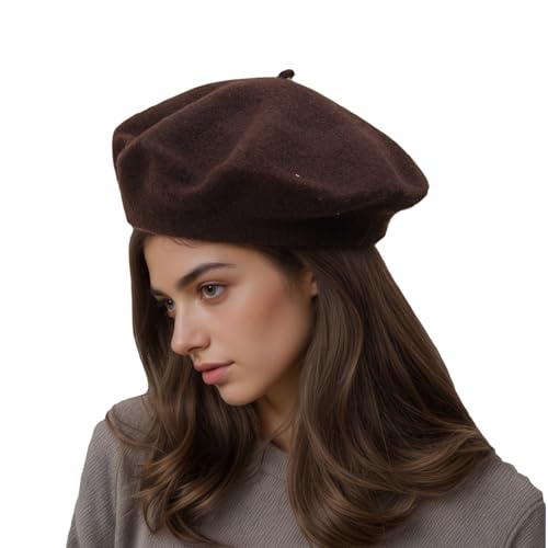 French Beret Hats for Women - Classic Wool Beret Hats Soft Knit Winter Cloche for Daily Outfits - color: Brown