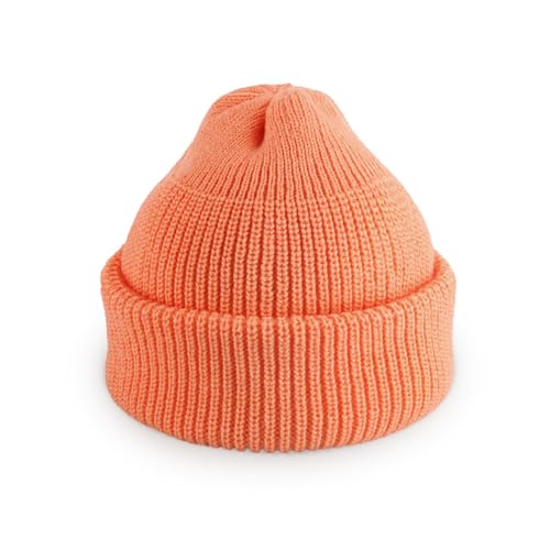 Fisherman Beanie Cuffed Knit Winter Hat Trawler Sailor Watch Cap Men Women - color: Classic (Peach)