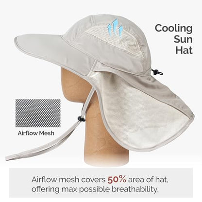 Hat Hut Ultra-Light Sun Hat with Neckflap, UPF 50+, Wide Brim, Breathable Outdoor Hiking Fishing Hats for Men - color: Beige