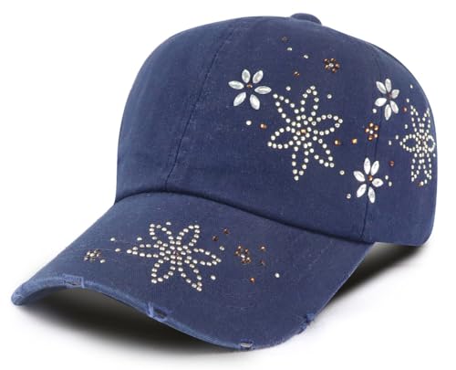 Vintage Distressed Washed Cotton Adjustable Baseball Cap Dad Hat - color: Navy-b