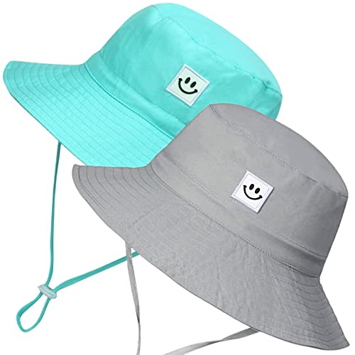 55cube Baby & Toddler Sun Hat UPF 50+ Bucket Hat with Chin Strap - color: 2pack Grey/Aquamarine, size: 2-5T