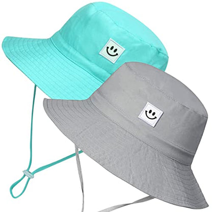 55cube Baby & Toddler Sun Hat UPF 50+ Bucket Hat with Chin Strap - color: 2pack Grey/Aquamarine, size: 2-5T
