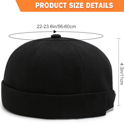 2 Pcs Mens Brimless Docker Cap Set - Retro Worker Sailor Skull Cap Beanie with Rolled Cuff - color: Black