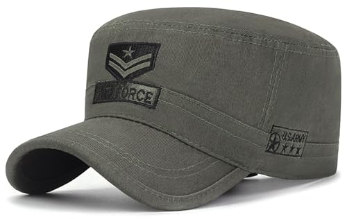 Cotton Military Caps for Men Women Unisex Flat Top Hat Adjustable Cadet Army Cap - color: Army Green 1
