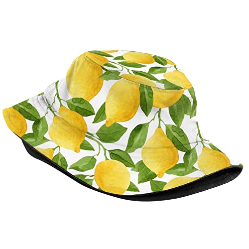 Bucket Hat Sun Beach Packable Fisherman Cap for Women Men Summer Outdoor Hiking - color: Lemon Watercolor Yellow Green