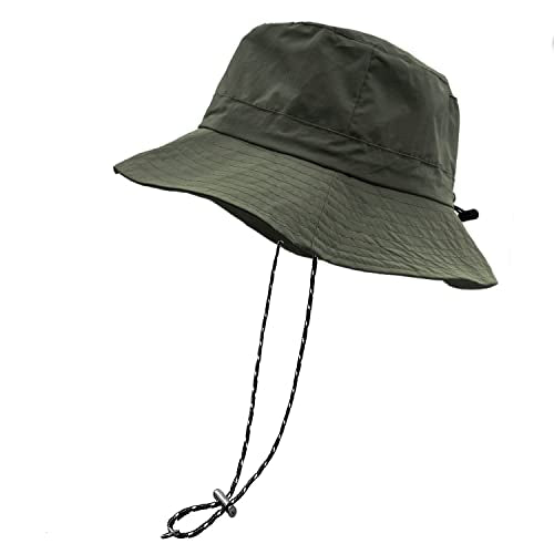 woogwin Waterproof Bucket Rain Hat with Chin Strap Quick Dry Packable Boonie Sun Hat Safari Hat UV Protection - color: Green