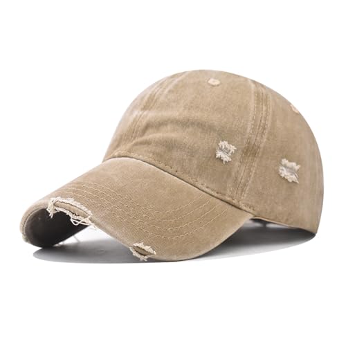 Classic Vintage Distressed Baseball Cap, Washed Cotton, Adjustable Fit - color: C-kahki