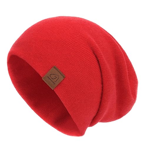 jaxmonoy Slouchy Knit Beanies Winter Hats for Women Men Soft Warm Reversible Slouch Cuffed Skull Knitted Beanie Cap - color: Red