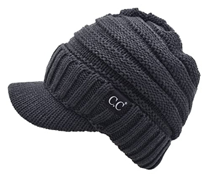 C.C Trendy Warm Oversized Chunky Soft Oversized Ribbed Slouchy Knit Hat with Visor Brim - color: Charcoal Grey