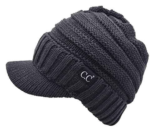 C.C Trendy Warm Oversized Chunky Soft Oversized Ribbed Slouchy Knit Hat with Visor Brim - color: Charcoal Grey